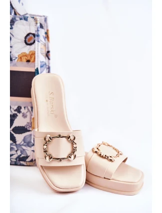 Dámské módní kožené pantofle Béžová Adaline