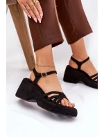 Sandály Na Platformě A Klínu Z Eko Semiše Černé Nendal