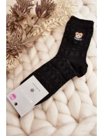 Vzorované dámské ponožky s medvídkem, černé Vzorované dámské ponožky s medvídkem, černé
