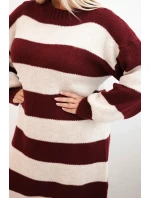 Dámská pletená sukni Plus Size pruhovaná bordó