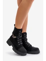 Zateplené kotníkové boty s ozdobou Černé S.Barski HY42-281