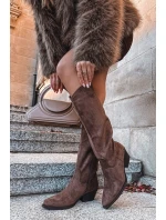 Dámské Kovábojky Na Podpatku Z Eko Semiše Hnědé Esmira