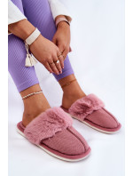 Dámské zateplené pantofle s kožíškem Tmavě růžové Franco