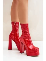 Lakované Kotníkové Boty Na Platformě A Vysokém Podpatku Červené Lotisha