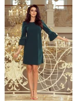 Dámské šaty v lahvově zelené barvě s krajkou na rukávech model 6361560