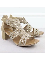 Dámské sandály na podpatku se zirkony v béžové barvě Rieker 64773-61