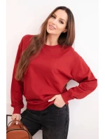 Dámská mikina z pružným lemem bavlněná basic s kulatým výstřihem bordová