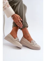 Lehké Dámské Mokasíny Kožené Na Platformě Beige LR590 S.Barski