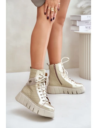 Kožené Boty Na Platformě Maciejka 06751-25 Zlaté