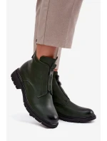 Zateplené dámské boty na zip s ozdobným prvkem tmavě zelené Roselle Zateplené dámské boty na zip s ozdobným prvkem tmavě zelené Roselle
