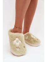 Dámské chlupaté papuče s květinami – pistáciové Selinne