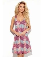 Dámské trapézové šaty s výstřihem a se vzorem růžovo-světle modrých mandal 377-1