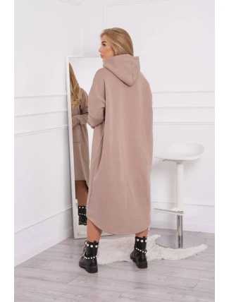 Zateplené šaty s kapucí tmavě béžové