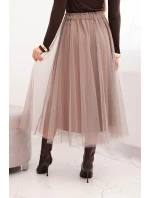 Midi tylová sukně dámská s podšívkou viskóza fango Midi tylová sukně dámská s podšívkou viskóza fango