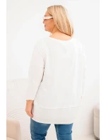 Dámská blůza Plus Size z bavlny s ozdobnými knoflíky a ohrnutými rukávy ecru