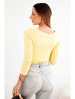Dámská viskózová blůza s širokým výstřihem a dlouhým rukávem žlutá