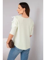 Dámský svetr s krátkým rukávem a ozdobnými mašličkami mátový