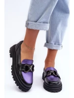 Dámské Loafersy Kožené na Plochém Podpatku Černá-Fialová Elkiza Dámské Loafersy Kožené na Plochém Podpatku Černá-Fialová Elkiza