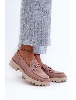 Dámské semišové mokasíny s ozdobou béžové D&A TW117 Béžové