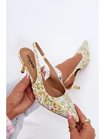 Zdobené dámské sandály na podpatku s květinovým vzorem Žluté Olivelle