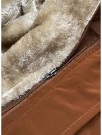 Dámská zimní bunda v karamelové barvě s odepínací kožešinovou podšívkou (m-21005) Dámská zimní bunda v karamelové barvě s odepínací kožešinovou podšívkou (m-21005)