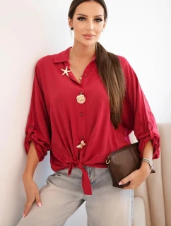 Dámská košile s viskózou, ozdobnými knoflíky a límcem jasno bordová