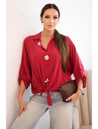 Dámská košile s viskózou, ozdobnými knoflíky a límcem jasno bordová