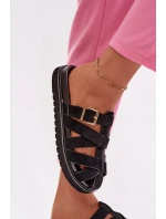 Dámské pantofle s pásky a zlatým sponou Černé Roselisse