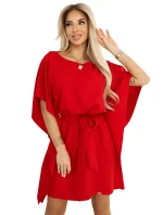 287-35 SOFIA Motýlí šaty se zavazováním v pase - ČERVENÉ