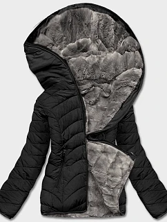 Dámská krátká oboustranná zimní bunda černo-šedá (2M-21507)