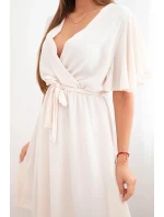 Šaty s překládaným dekoltem světlé béžové