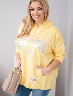 Dámská mikina Plus Size z viskózy s kapucí a klokaní kapsou žlutá