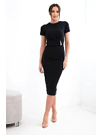 Dámské viskózové maxi šaty vázané u krku s ozdobnou sponou modrá