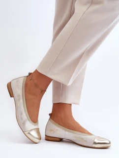 Zazoo 2890 Kožené baleríny Zlaté Ošoupané