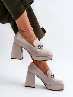 Lakové dámské polobotky na podpatku šedé D&A MR38-906