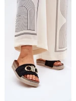 Dámské Pantofle Na Platformě S Leskem A Zlatou Dekorací Černé Rilirea