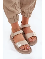 Dámské Kožené Sandály Na Platformě Béžové Zazoo 40443