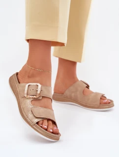 Dámské Pantofle S Přezkou A Suchým Zipem Béžové INBLU MK000013