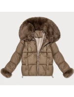 Béžová péřová dámská bunda s kožešinovým límcem S'West (B8257-12)