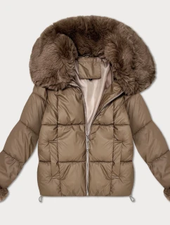 Béžová péřová dámská bunda s kožešinovým límcem S'West (B8257-12)