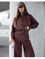 Dámský komplet v čokoládové barvě - mikina se stojáčkem a široké kalhoty (821109)