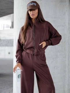 Dámský komplet v čokoládové barvě - mikina se stojáčkem a široké kalhoty (821109)