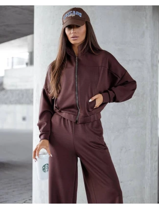 Dámský komplet v čokoládové barvě - mikina se stojáčkem a široké kalhoty (821109)