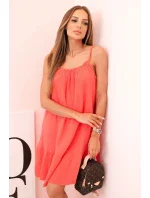 Dámské mušelínové šaty s ramínky a volánem malina