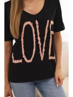 Dámská bavlněná blůza s výstřihem do V a potiskem LOVE černá
