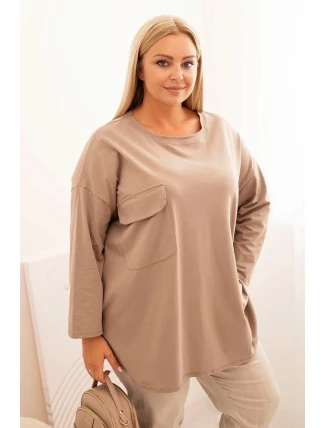 Dámská blůza Plus Size s bavlnou, s kapsou a ohrnovacími rukávy fango Dámská blůza Plus Size s bavlnou, s kapsou a ohrnovacími rukávy fango