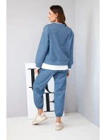Dámský komplet s volnou mikinou a tepláky máslový jeansový melír