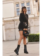 Kůže Šněrovací Boty Na Masivním Sloupku Černá Khariah