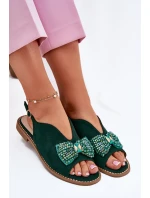 Dámské Sandály S Mašlí Na Plochém Podpatku S.Barski KV51-014 Zelené Dámské Sandály S Mašlí Na Plochém Podpatku S.Barski KV51-014 Zelené