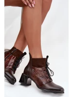Zazoo 60503 kožené kotníčkové boty na podpatku vyhřívané čokoládové